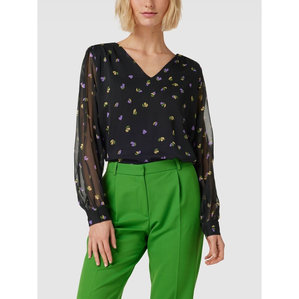 ICHI Blouse Chiffy Black Flower Long Sleeve EU 36 US 4 Ditsy Whimsy Sheer (E11)